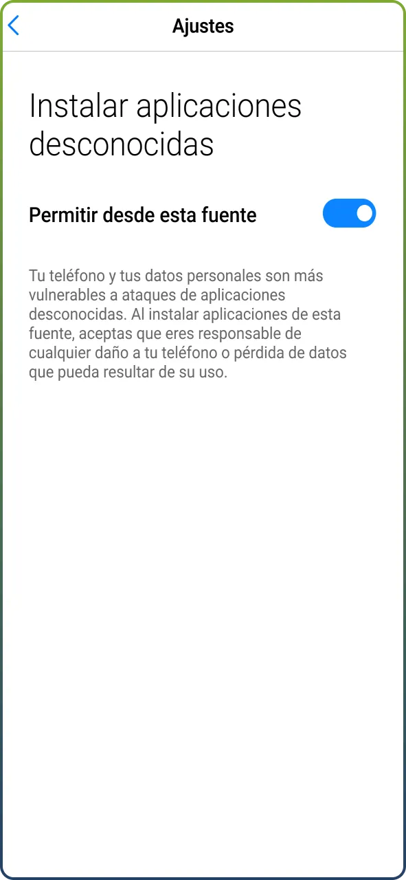 Activa la opción de permitir la instalación desde fuentes desconocidas en los ajustes de seguridad de tu teléfono.