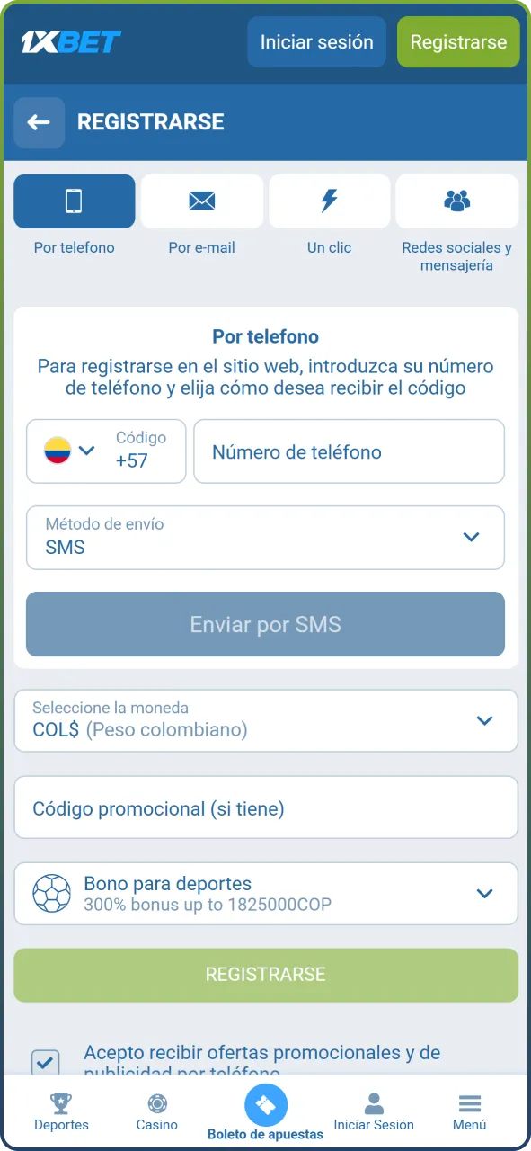 Crea tu cuenta rápidamente mediante las distintas opciones de registro disponibles en Colombia.