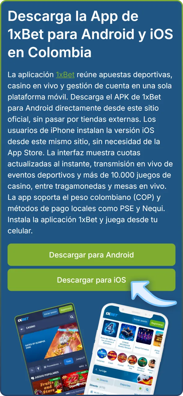 Haz clic para descargar la app de 1xBet en tu dispositivo iOS.