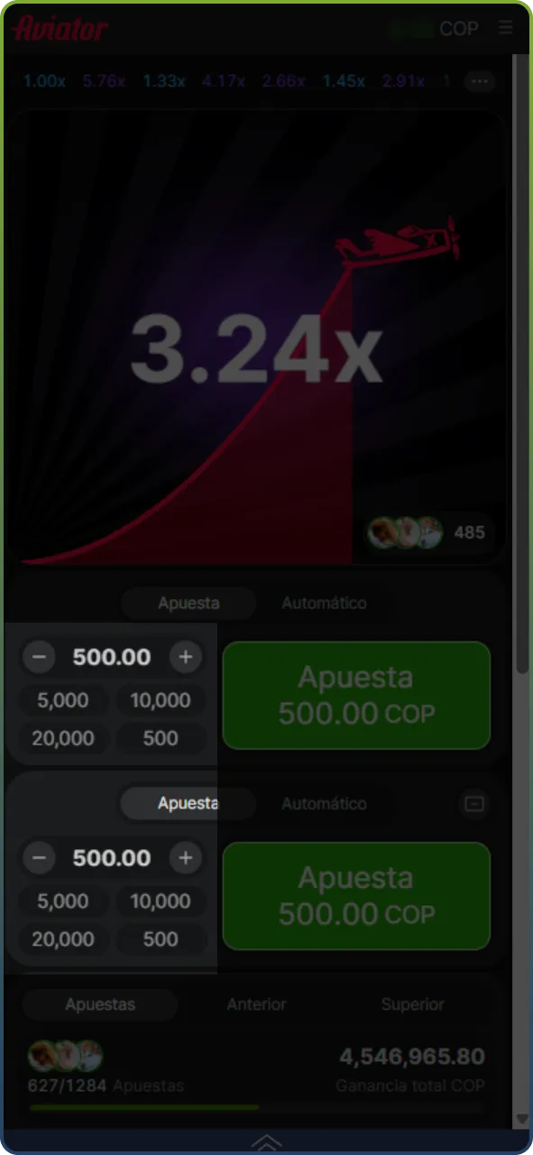 Selecciona el monto de la apuesta en Aviator a través de 1xBet.