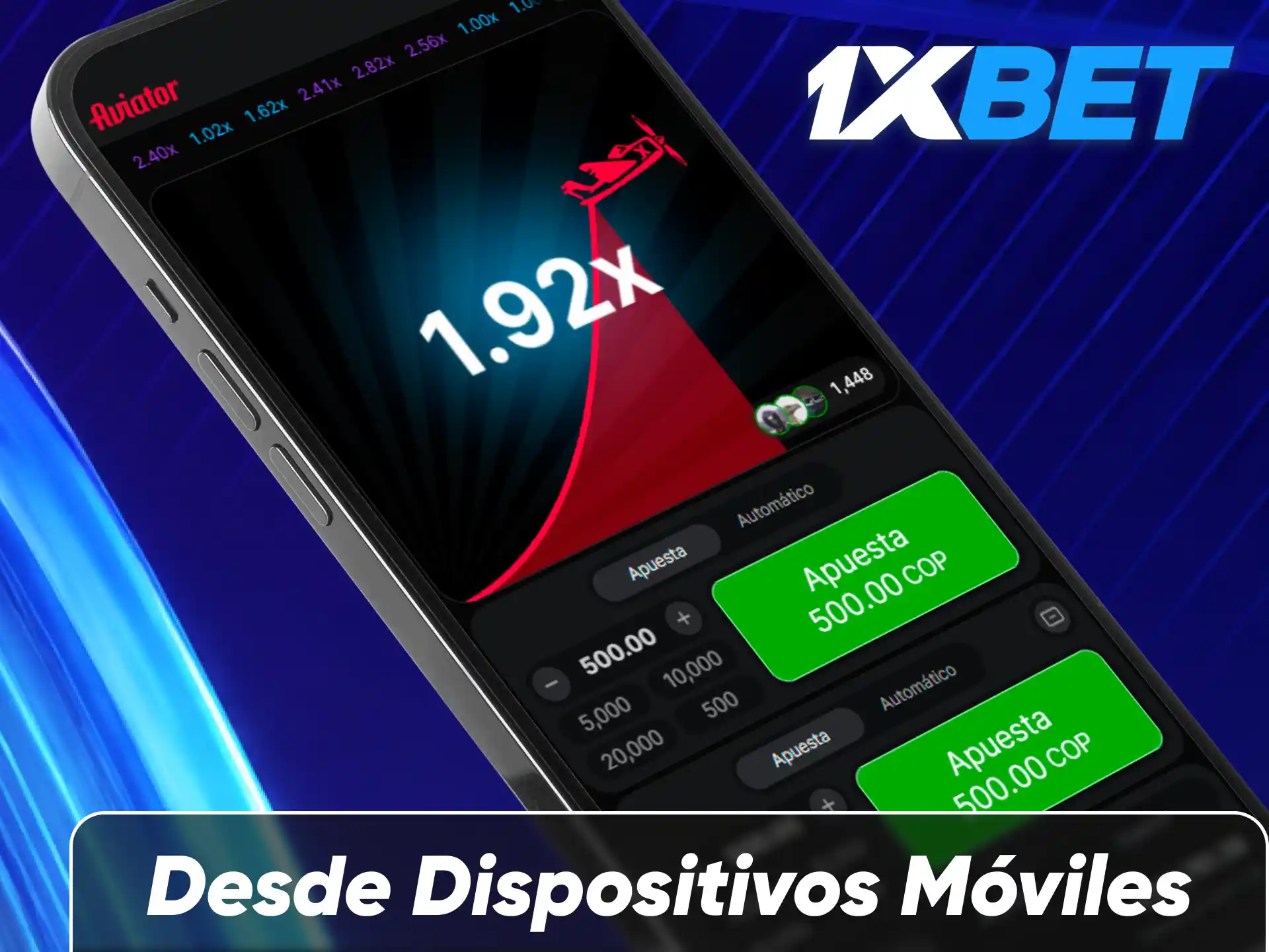 Juega a Aviator desde dispositivos móviles en 1xBet y gana dinero real.