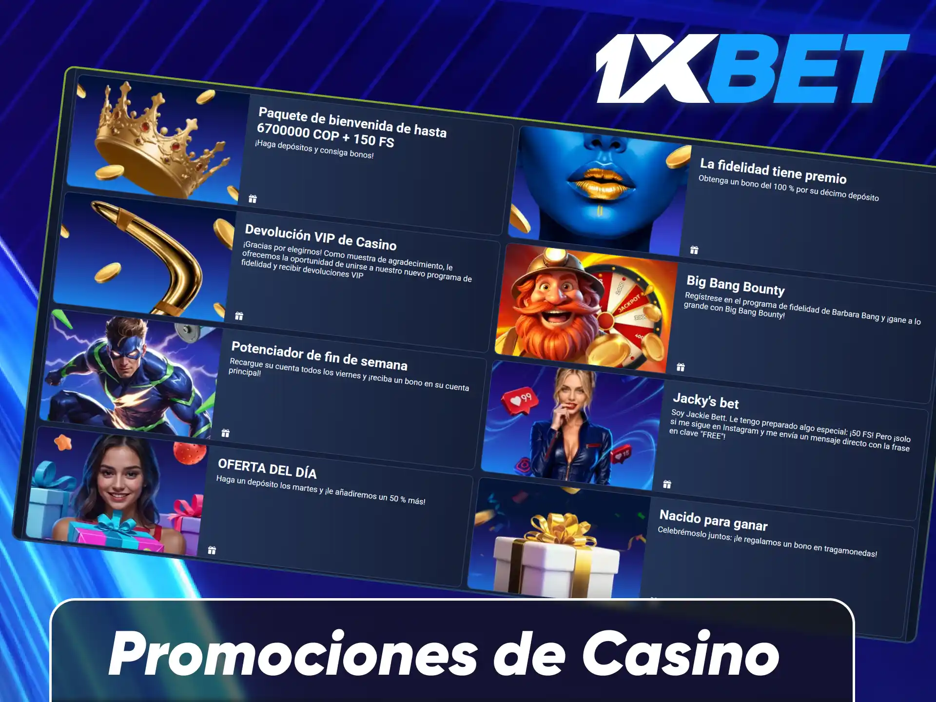 Explora las promociones de casino en 1xBet y gana fabulosos premios.