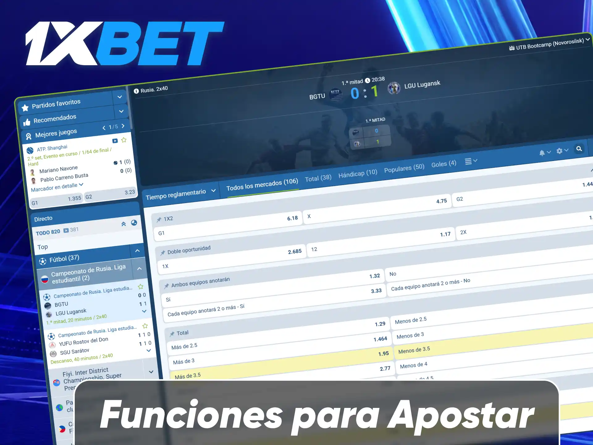 Utiliza las mejores funciones para apostar en fútbol dentro de 1xBet.