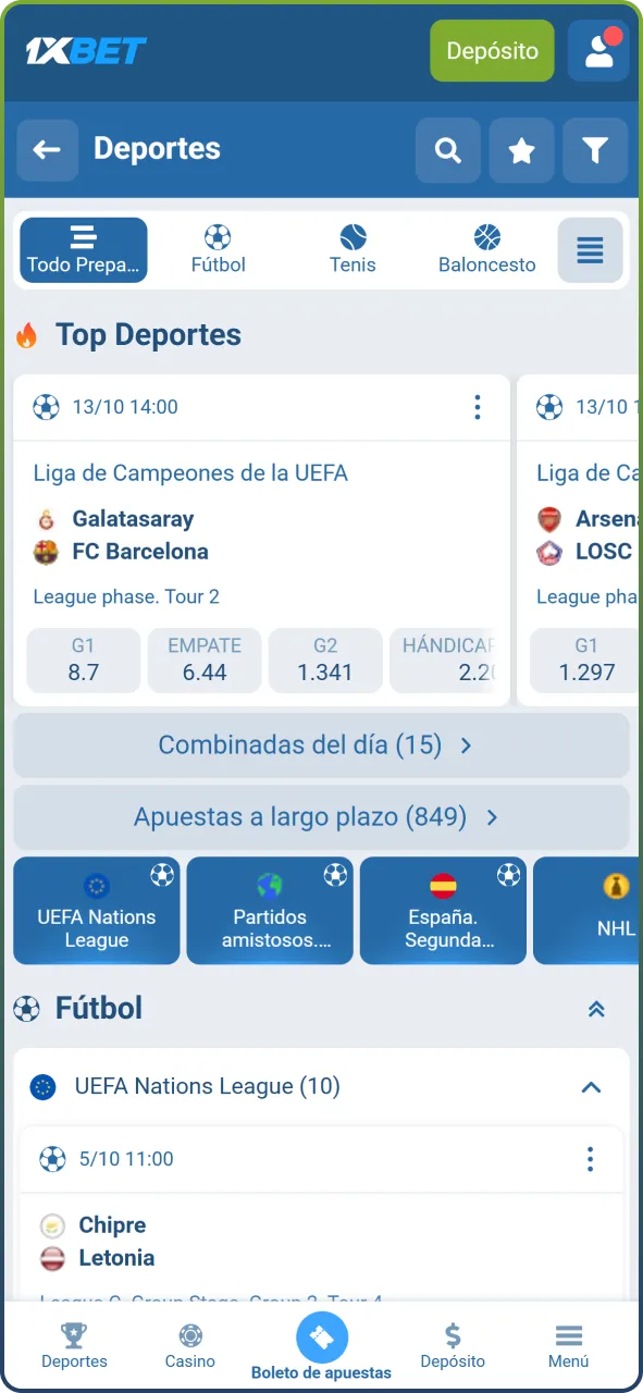 Navega por el catálogo de deportes y elige el torneo o evento de tu interés.