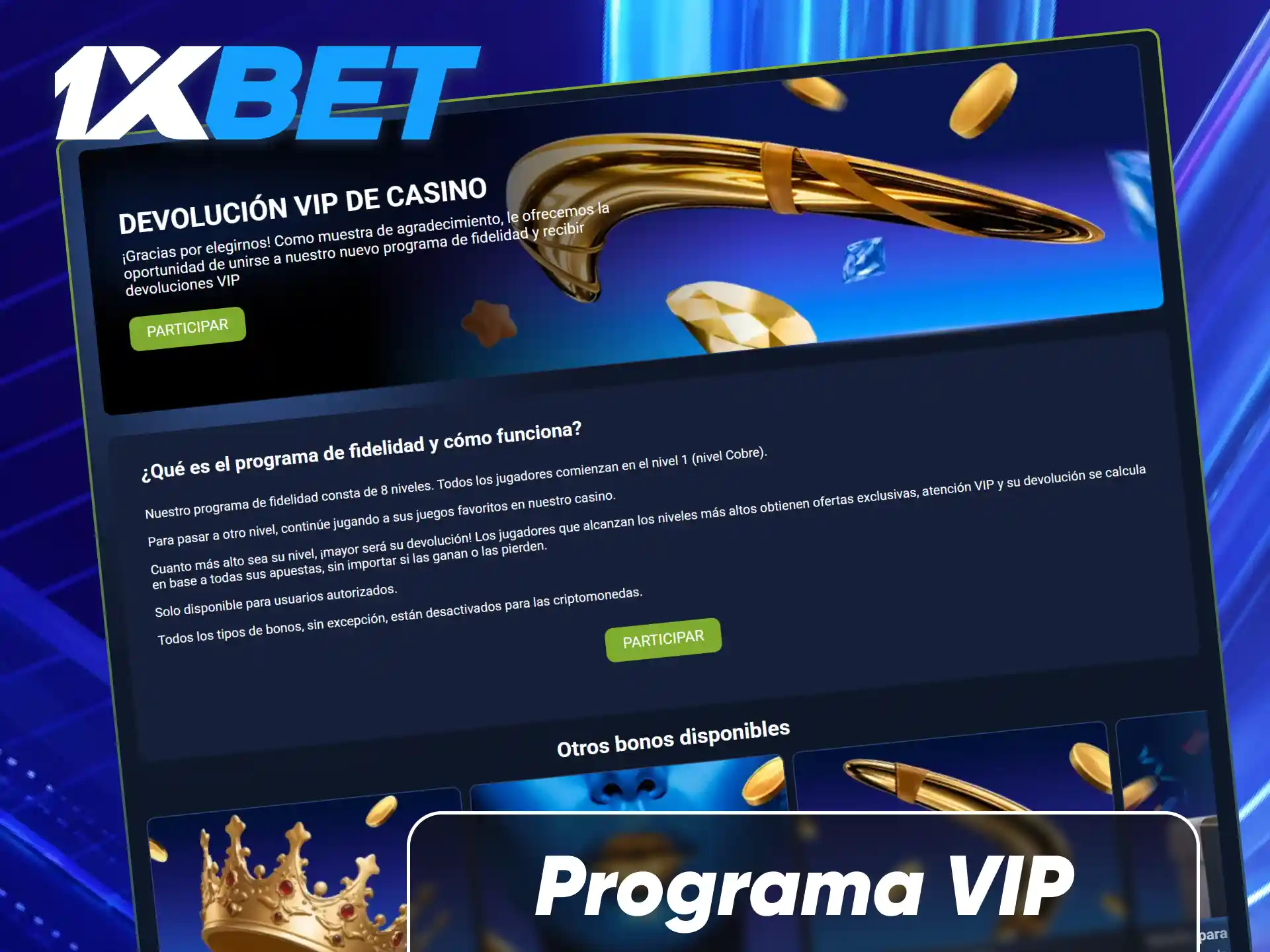 Conoce el programa VIP de niveles con cashback escalonado, soporte prioritario y recompensas exclusivas para jugadores frecuentes.