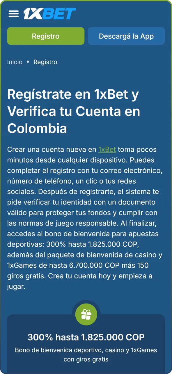 Visita el sitio web oficial o abre la aplicación móvil de 1xBet.