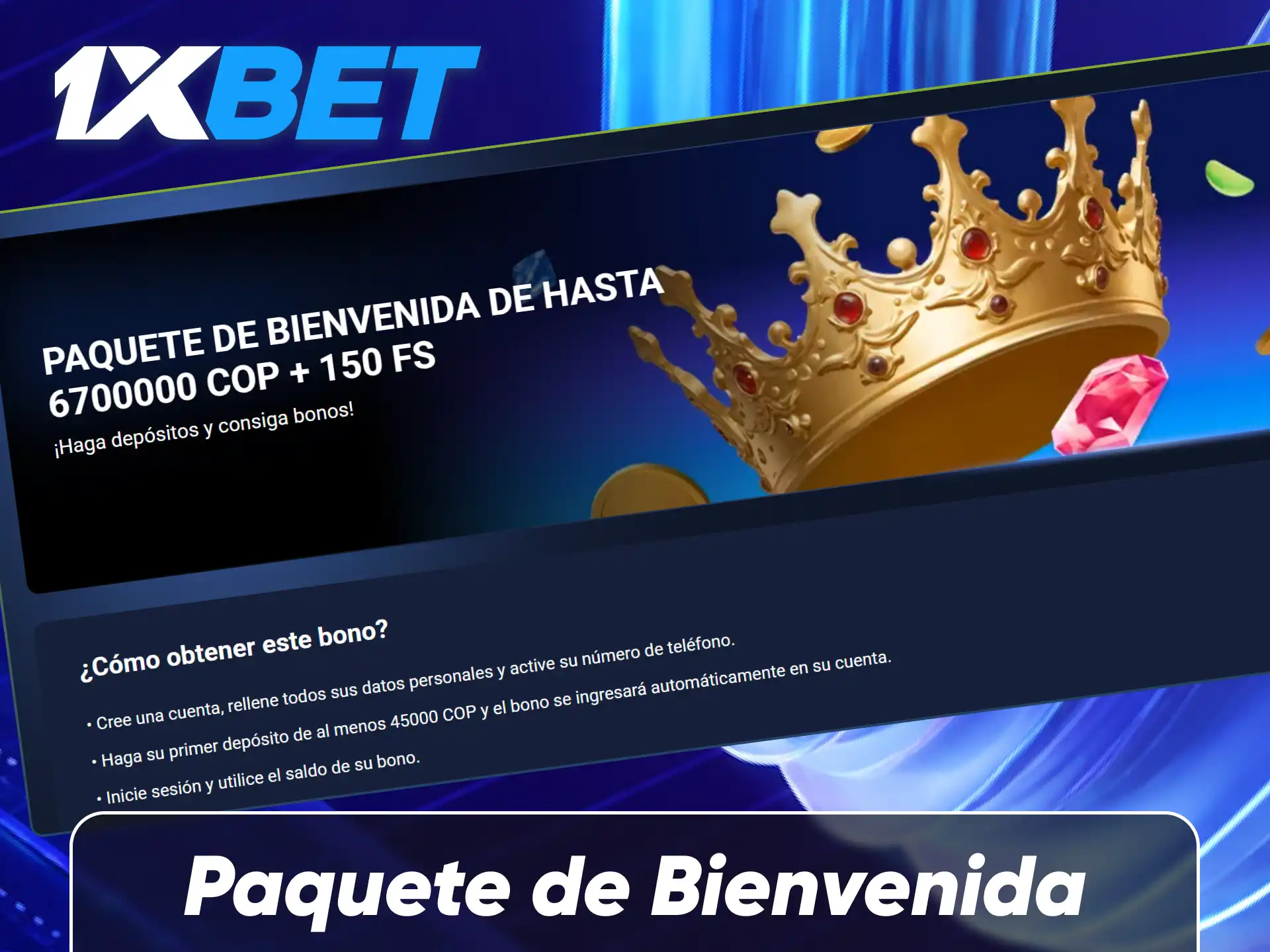 Accede al paquete de bienvenida de casino que incluye bonificaciones en tus primeros depósitos y giros gratis en tragamonedas y 1xGames.