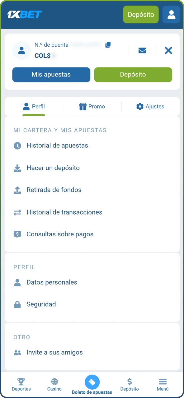 Consulta el estado de tus retiros en el panel de 1xBet.